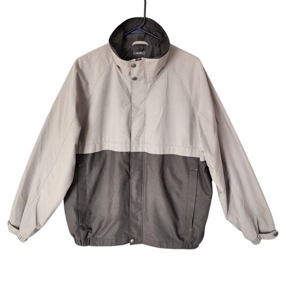 Perry Ellis Portfolio Microfiber Jacket Men Size L Khaki & Taupe Button Full Zip - Picture 2 of 16